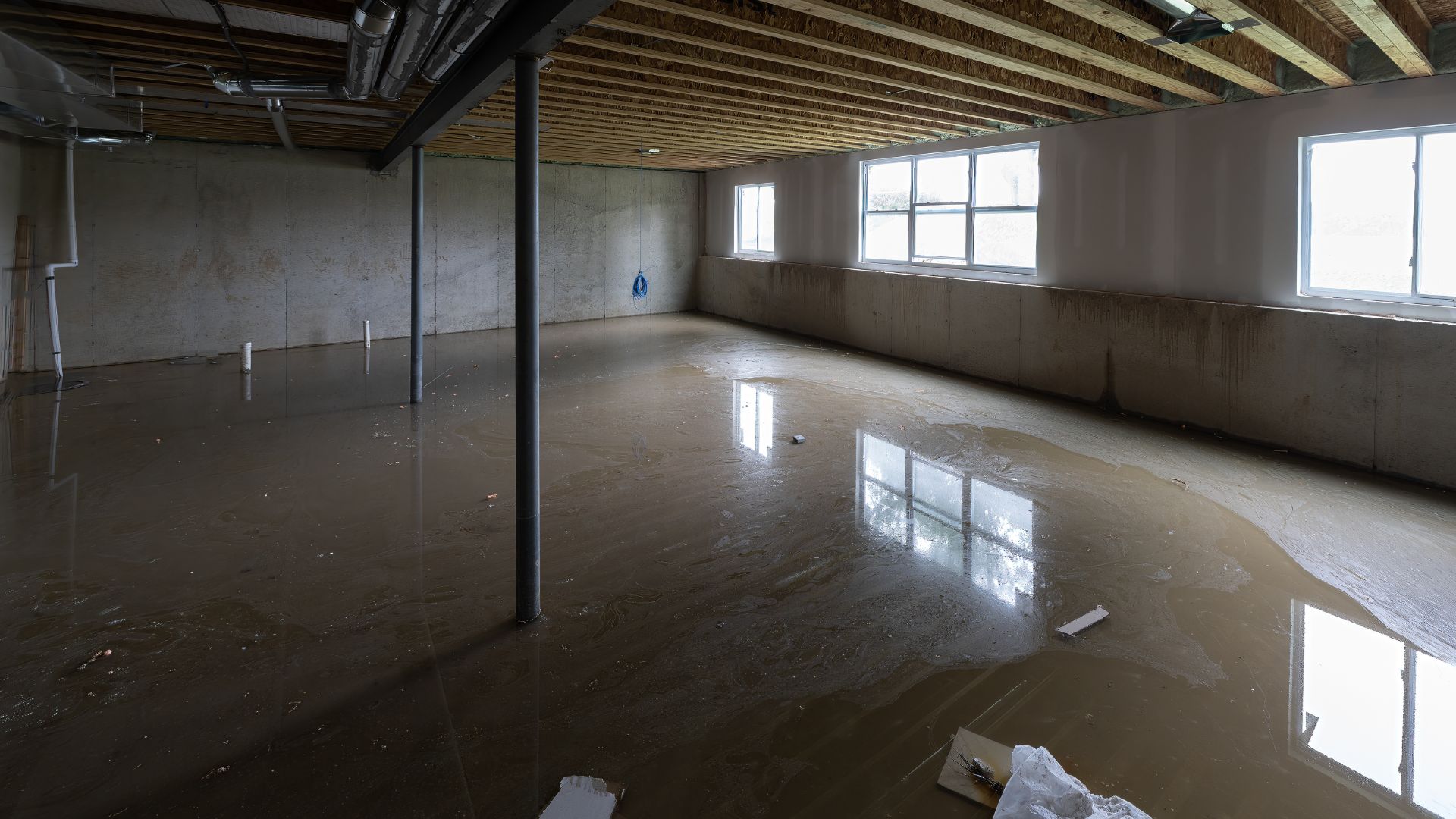 large dank flooded basement