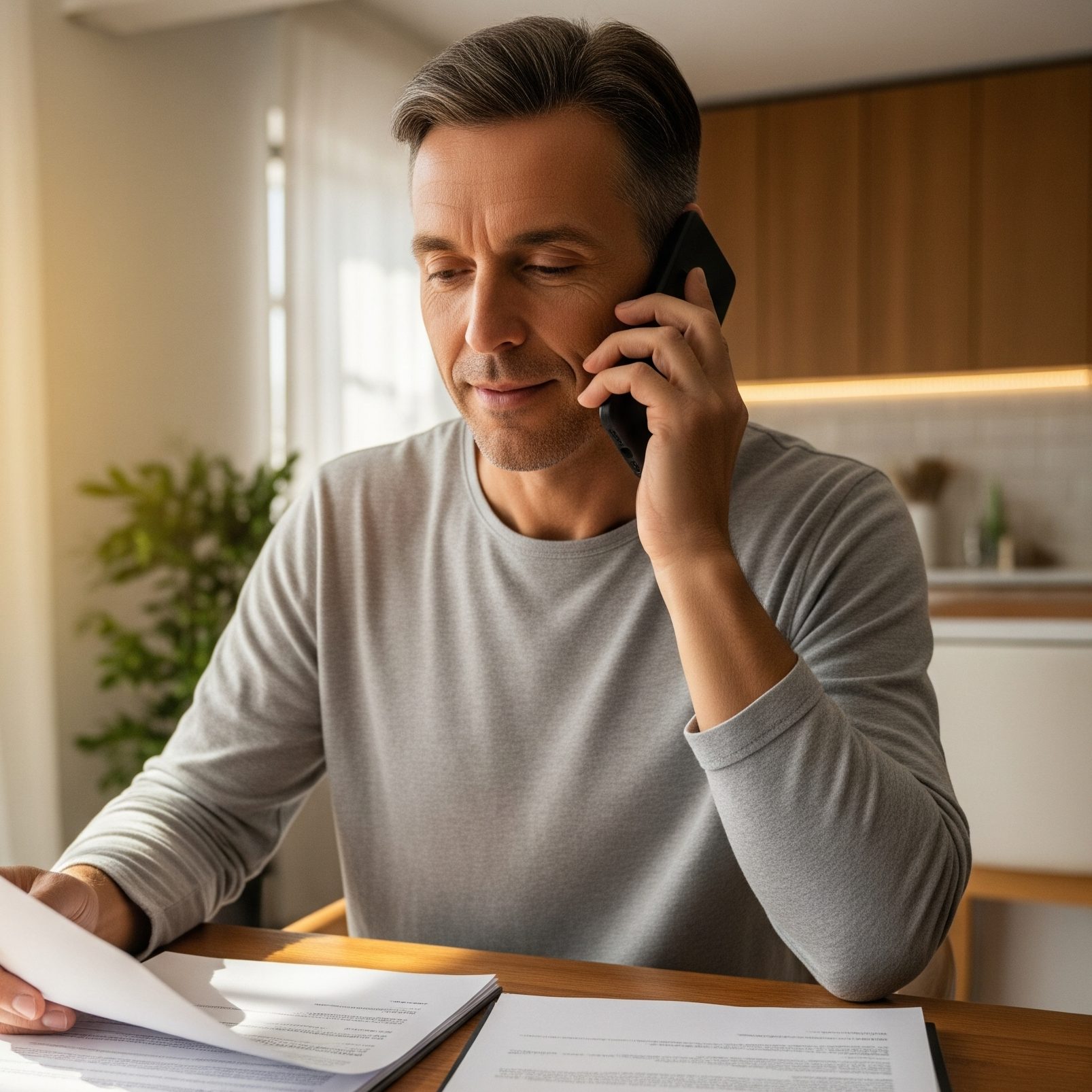 Homeowner calmly navigating the insurance claims process for property damage.