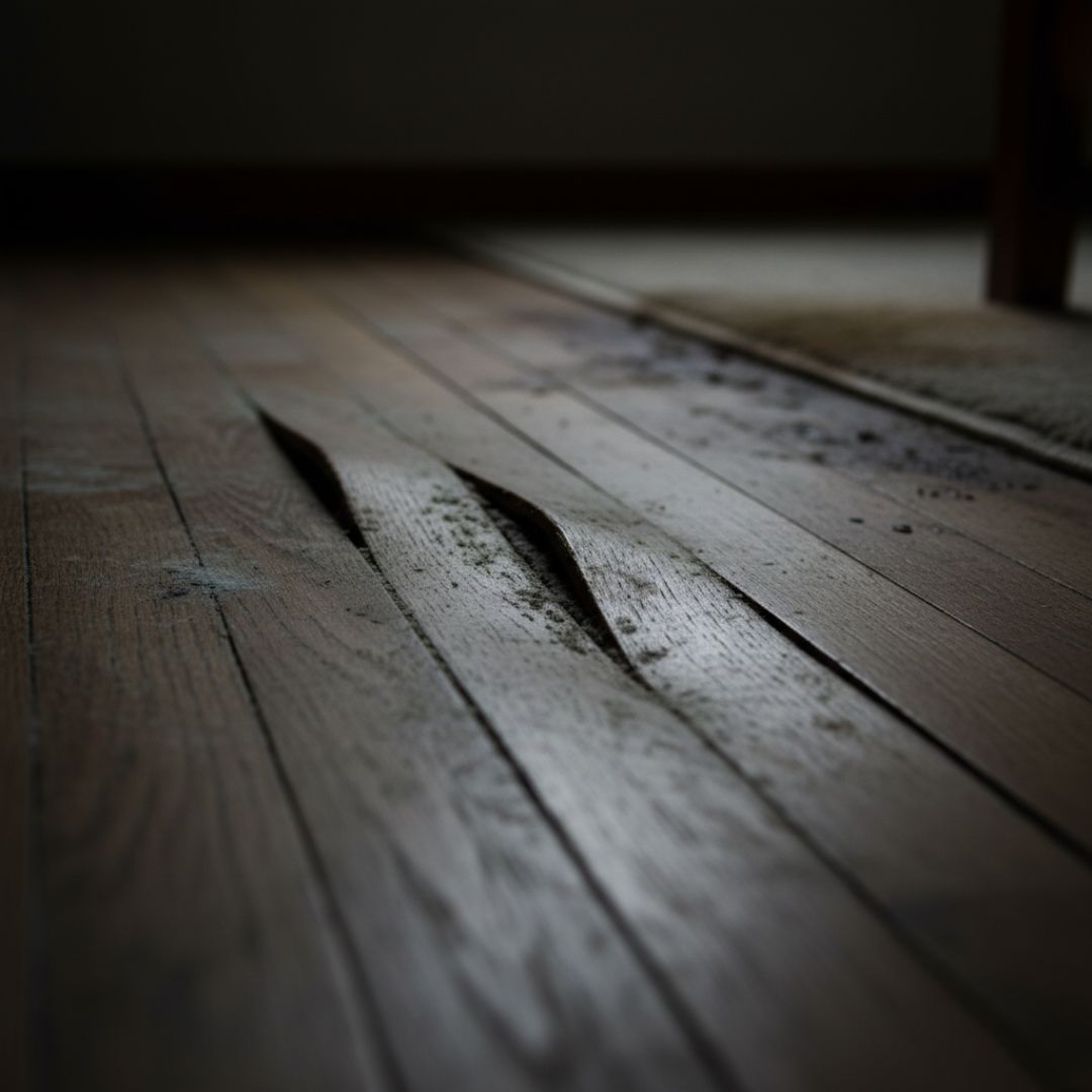 A person stands in their hallway with a worried expression, trying to identify a musty odor.